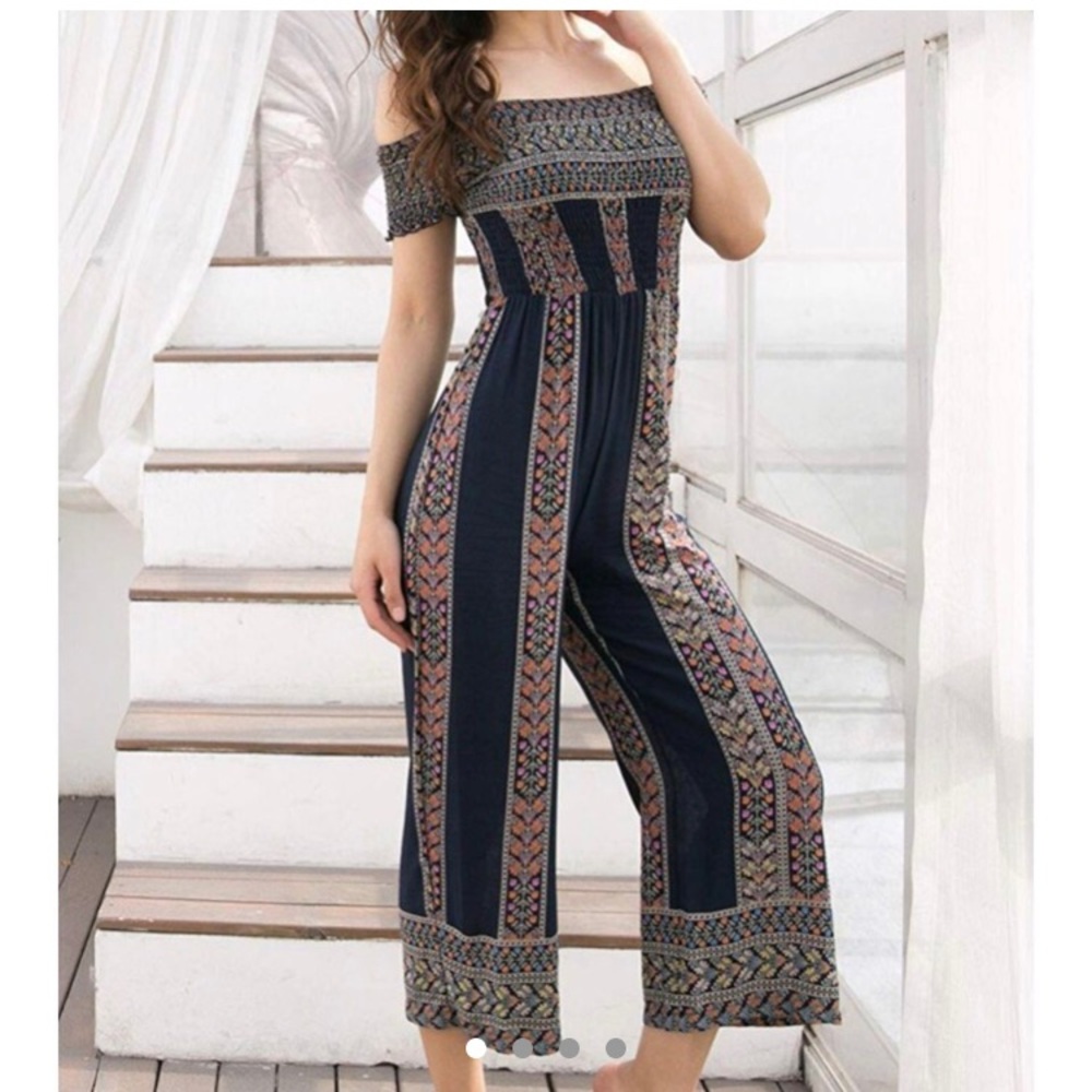 smocked off the shoulder jumpsuit/romper